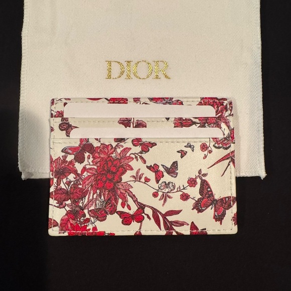 Dior Red and White Five Slot Card Holder with Floral Design - Picture 5 of 8